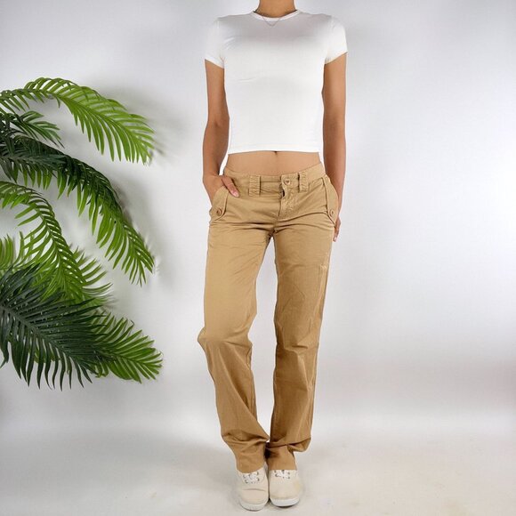Vintage Y2K Khaki Gorpcore Low Rise Granola Girl Straight Leg Cargo Pants / 2 - Picture 1 of 6